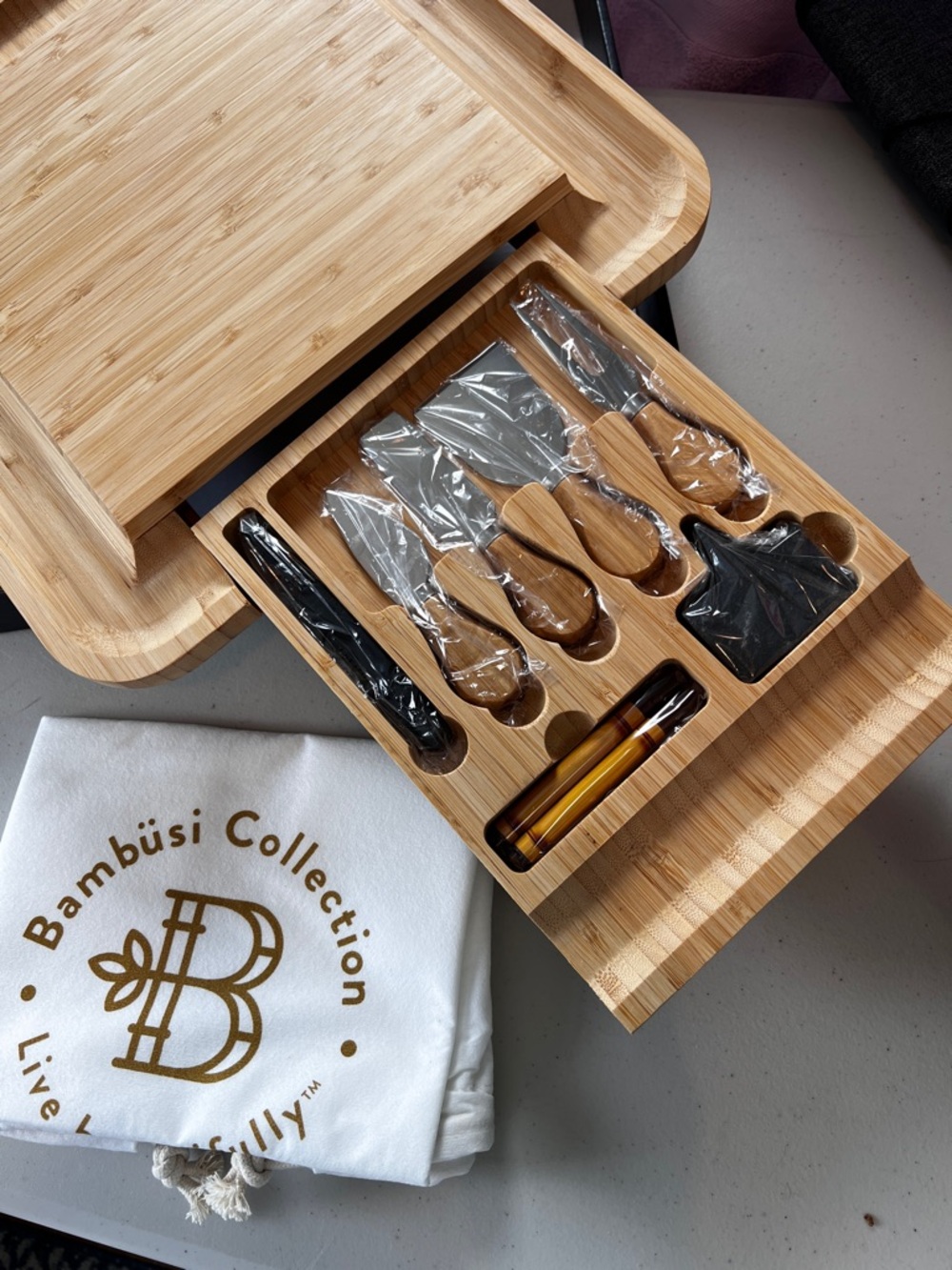 Charcuterie Board w/Utensils NIB Bambusi Bamboo Cheese Hors d'Oeuvre